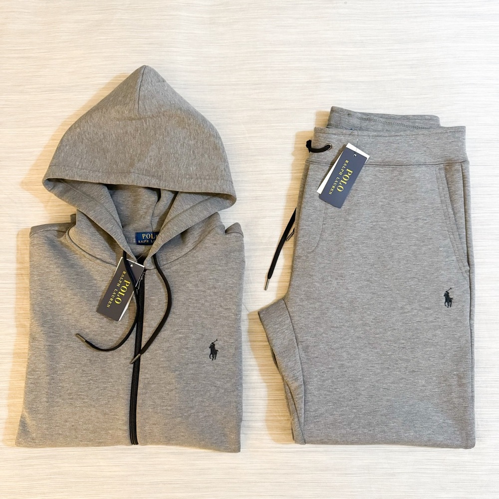 Polo Ralph Lauren Double Knit Tech Fleece Jogger Sweatsuit Grey Black Po…